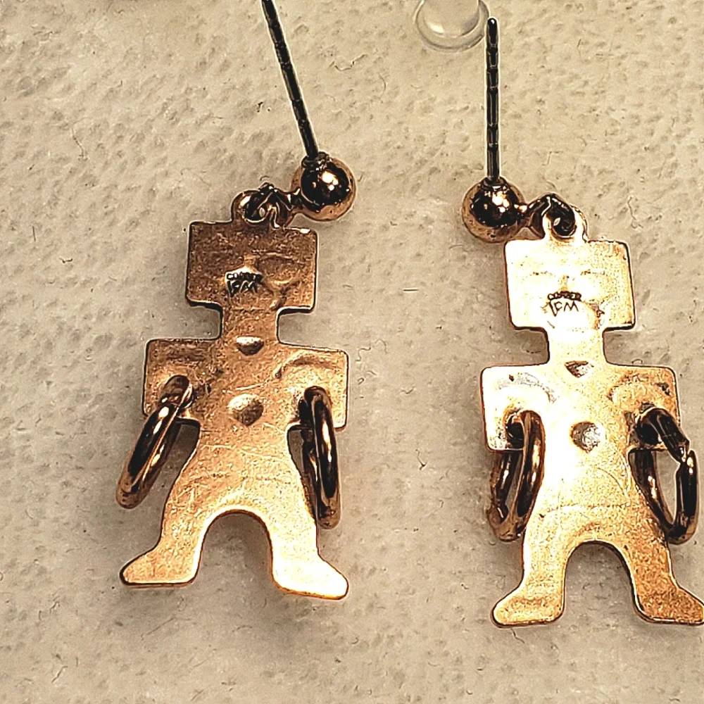 WM WHEELER CO. copper Navajo Hopi kachina warrior hoop dancer doll earrings - Picture 3 of 6